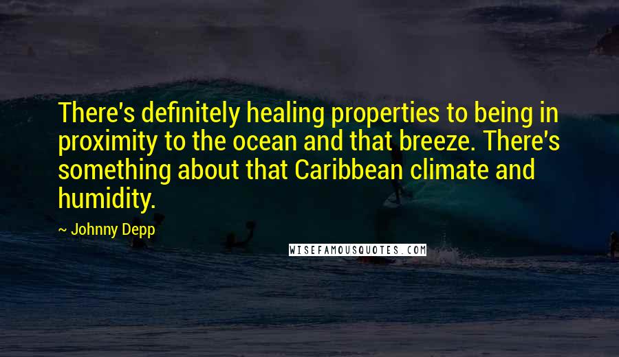 Johnny Depp Quotes: There's definitely healing properties to being in proximity to the ocean and that breeze. There's something about that Caribbean climate and humidity.