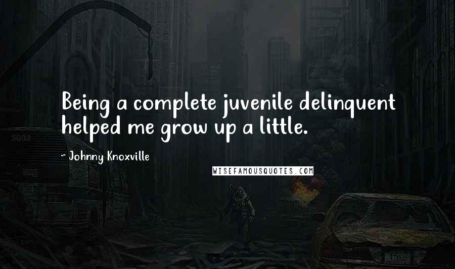 Johnny Knoxville Quotes: Being a complete juvenile delinquent helped me grow up a little.
