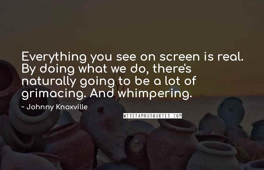 Johnny Knoxville Quotes: Everything you see on screen is real. By doing what we do, there's naturally going to be a lot of grimacing. And whimpering.