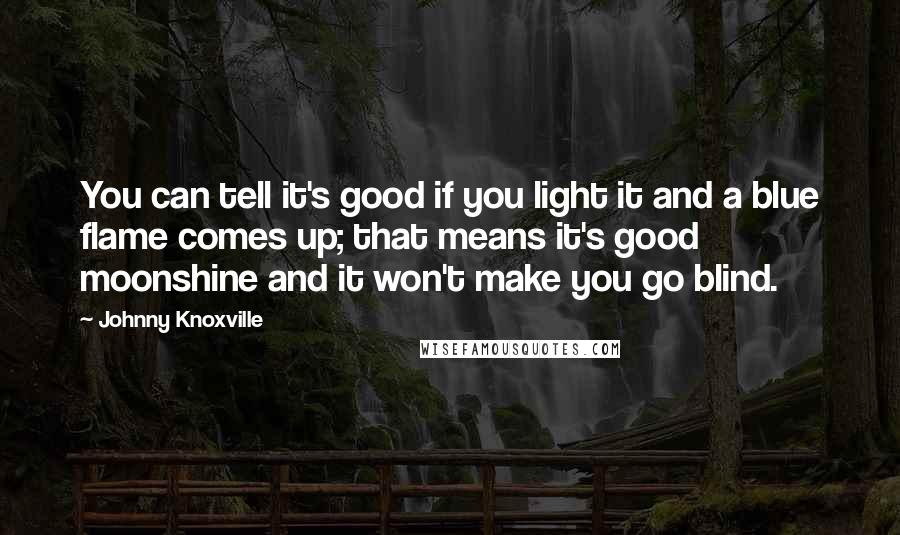 Johnny Knoxville Quotes: You can tell it's good if you light it and a blue flame comes up; that means it's good moonshine and it won't make you go blind.