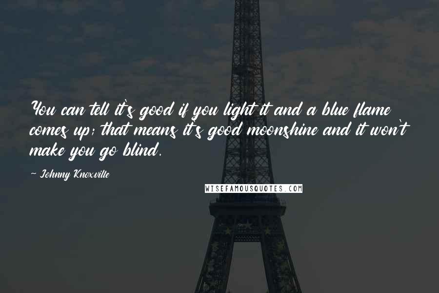 Johnny Knoxville Quotes: You can tell it's good if you light it and a blue flame comes up; that means it's good moonshine and it won't make you go blind.