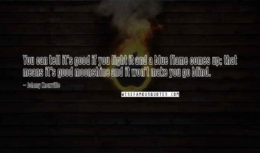 Johnny Knoxville Quotes: You can tell it's good if you light it and a blue flame comes up; that means it's good moonshine and it won't make you go blind.