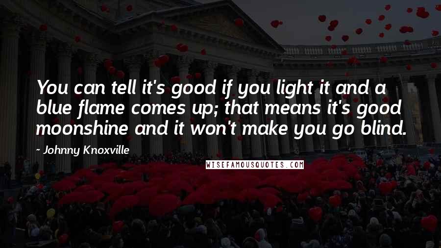 Johnny Knoxville Quotes: You can tell it's good if you light it and a blue flame comes up; that means it's good moonshine and it won't make you go blind.