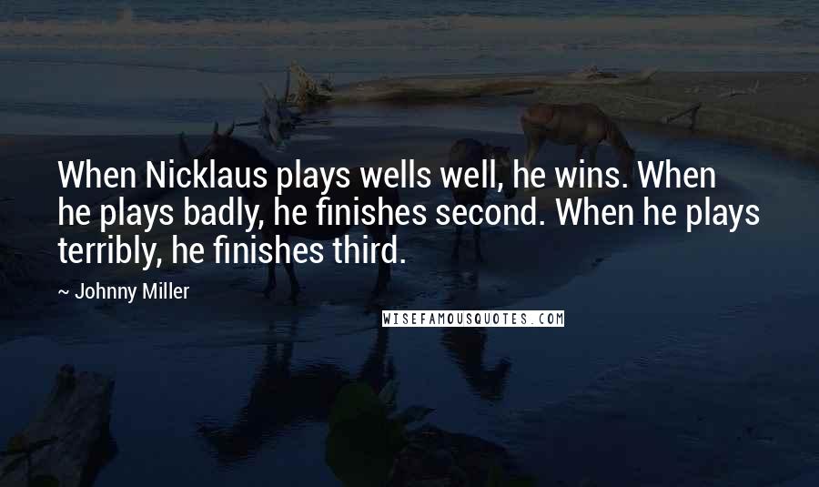 Johnny Miller Quotes: When Nicklaus plays wells well, he wins. When he plays badly, he finishes second. When he plays terribly, he finishes third.