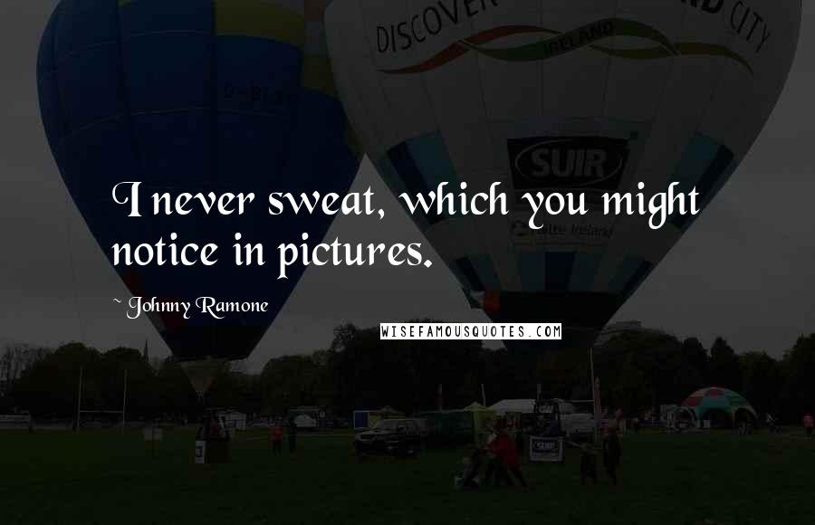 Johnny Ramone Quotes: I never sweat, which you might notice in pictures.
