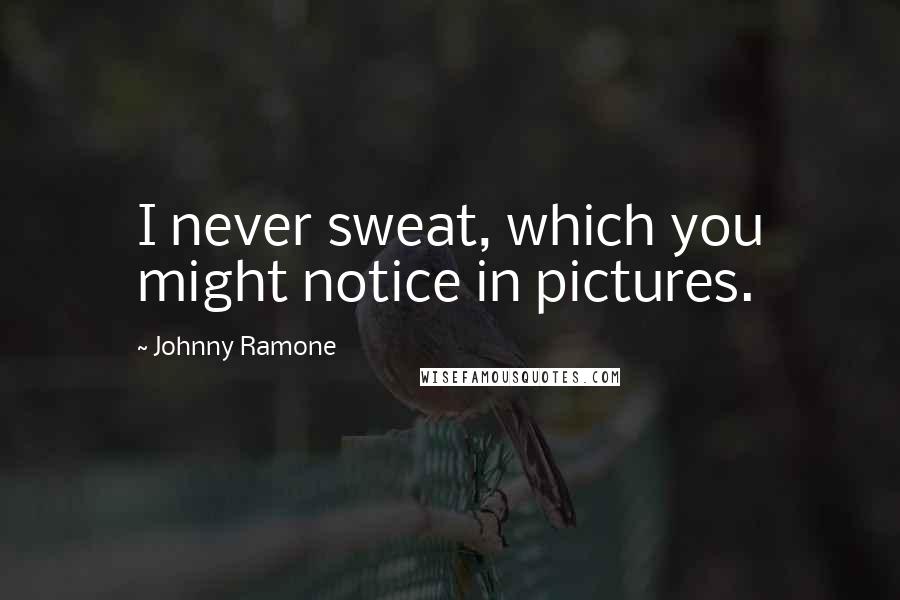 Johnny Ramone Quotes: I never sweat, which you might notice in pictures.