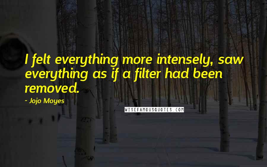 Jojo Moyes Quotes: I felt everything more intensely, saw everything as if a filter had been removed.