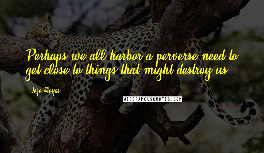 Jojo Moyes Quotes: Perhaps we all harbor a perverse need to get close to things that might destroy us.