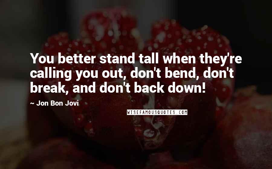 Jon Bon Jovi Quotes: You better stand tall when they're calling you out, don't bend, don't break, and don't back down!