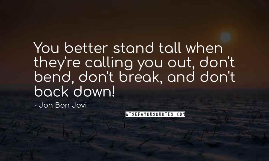 Jon Bon Jovi Quotes: You better stand tall when they're calling you out, don't bend, don't break, and don't back down!