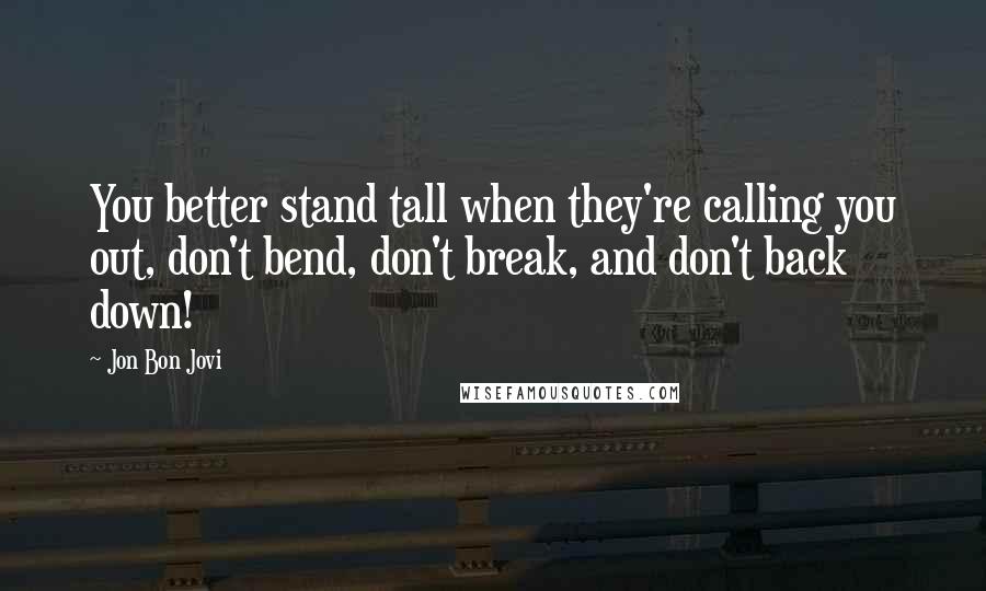 Jon Bon Jovi Quotes: You better stand tall when they're calling you out, don't bend, don't break, and don't back down!