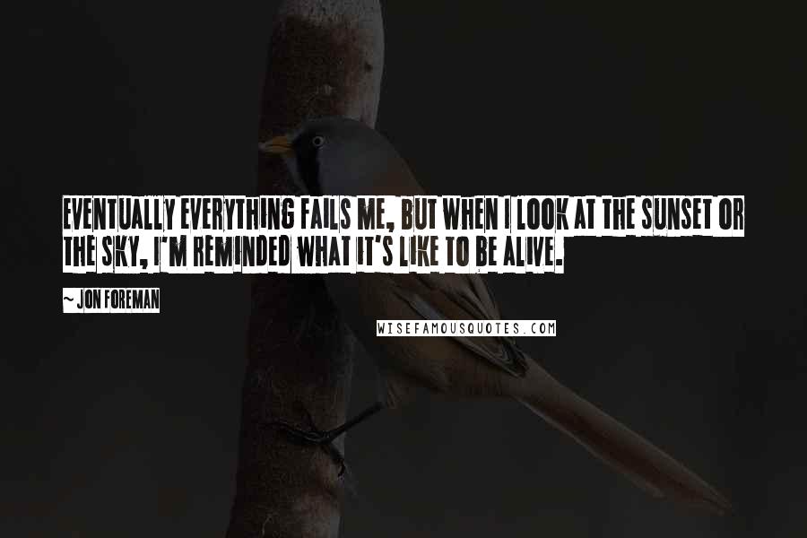 Jon Foreman Quotes: Eventually everything fails me, but when I look at the sunset or the sky, I'm reminded what it's like to be alive.