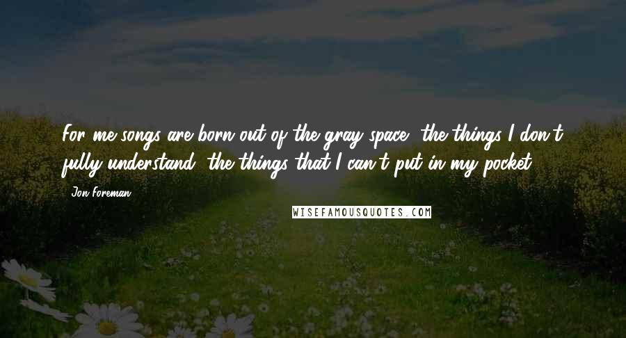 Jon Foreman Quotes: For me songs are born out of the gray space, the things I don't fully understand, the things that I can't put in my pocket.