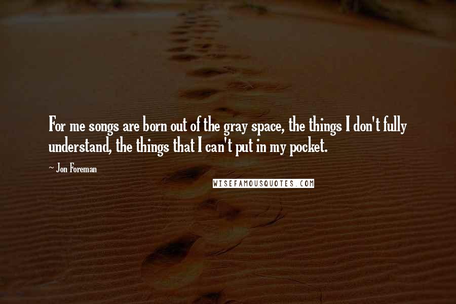 Jon Foreman Quotes: For me songs are born out of the gray space, the things I don't fully understand, the things that I can't put in my pocket.