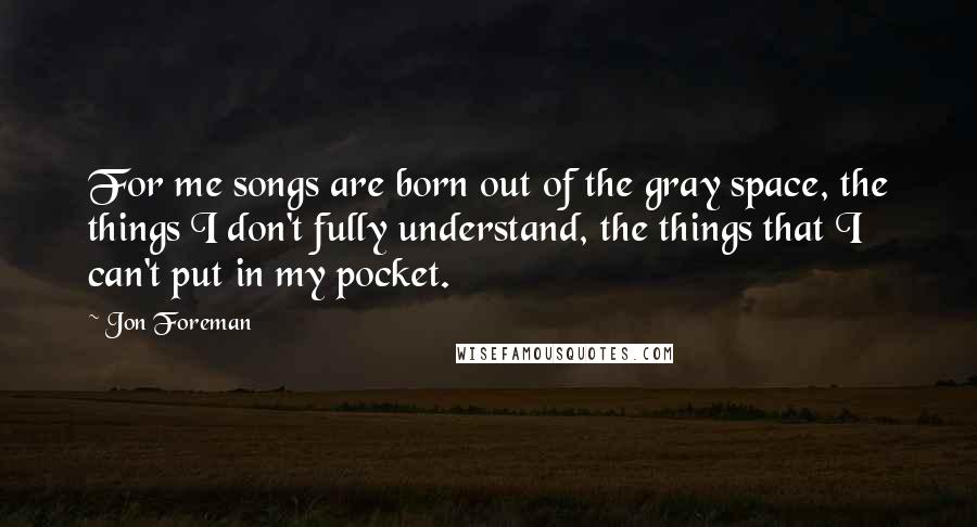 Jon Foreman Quotes: For me songs are born out of the gray space, the things I don't fully understand, the things that I can't put in my pocket.