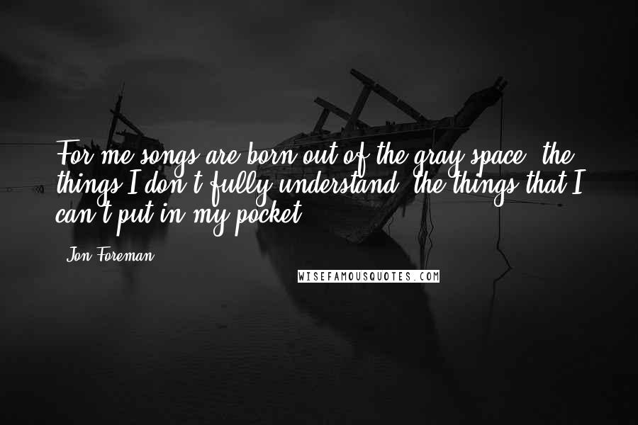 Jon Foreman Quotes: For me songs are born out of the gray space, the things I don't fully understand, the things that I can't put in my pocket.