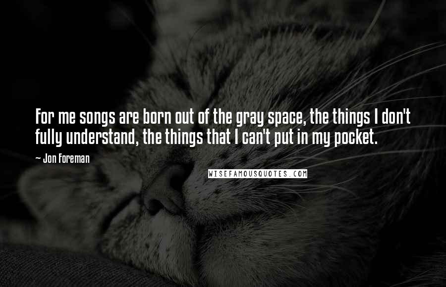 Jon Foreman Quotes: For me songs are born out of the gray space, the things I don't fully understand, the things that I can't put in my pocket.