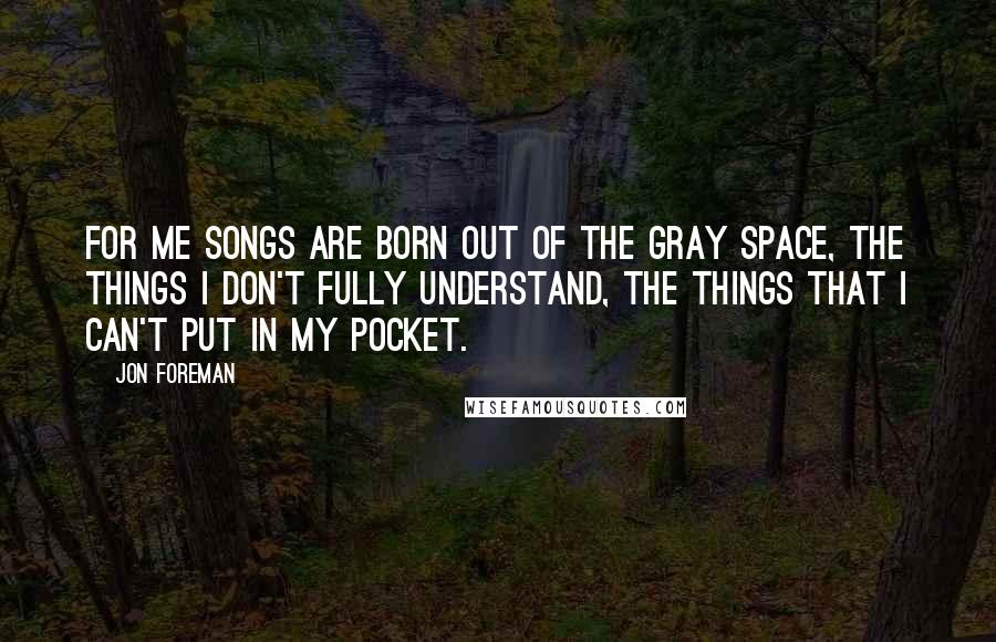 Jon Foreman Quotes: For me songs are born out of the gray space, the things I don't fully understand, the things that I can't put in my pocket.