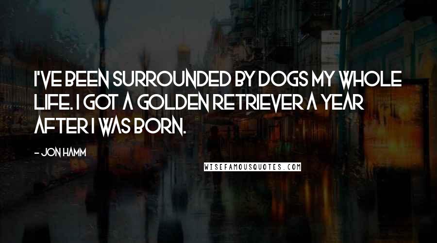 Jon Hamm Quotes: I've been surrounded by dogs my whole life. I got a golden retriever a year after I was born.