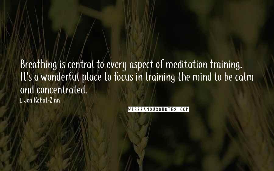 Jon Kabat-Zinn Quotes: Breathing is central to every aspect of meditation training. It's a wonderful place to focus in training the mind to be calm and concentrated.