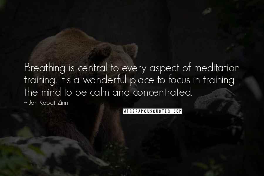 Jon Kabat-Zinn Quotes: Breathing is central to every aspect of meditation training. It's a wonderful place to focus in training the mind to be calm and concentrated.