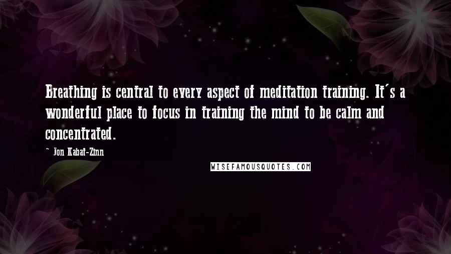 Jon Kabat-Zinn Quotes: Breathing is central to every aspect of meditation training. It's a wonderful place to focus in training the mind to be calm and concentrated.