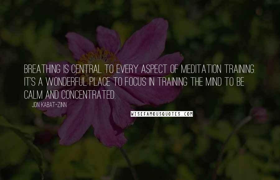 Jon Kabat-Zinn Quotes: Breathing is central to every aspect of meditation training. It's a wonderful place to focus in training the mind to be calm and concentrated.