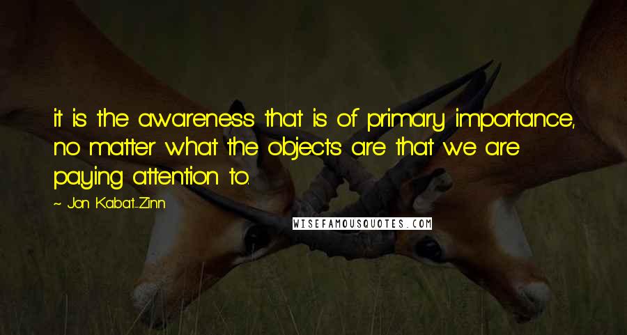 Jon Kabat-Zinn Quotes: it is the awareness that is of primary importance, no matter what the objects are that we are paying attention to.
