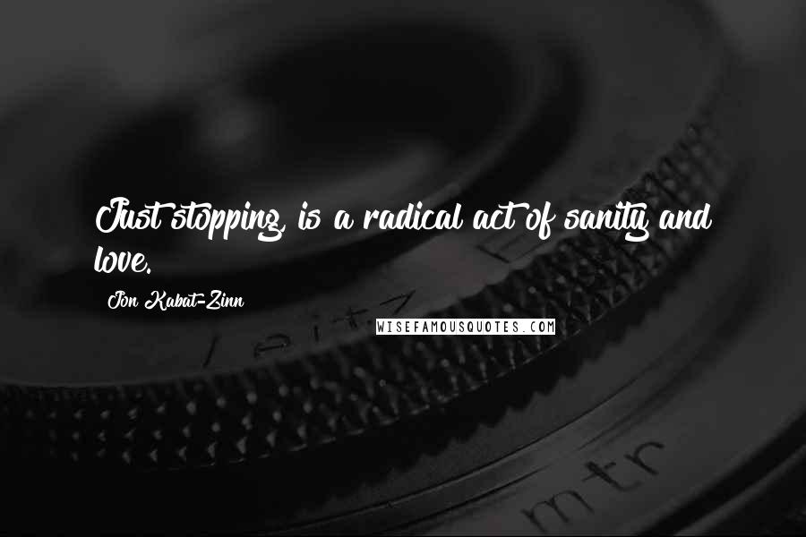 Jon Kabat-Zinn Quotes: Just stopping, is a radical act of sanity and love.