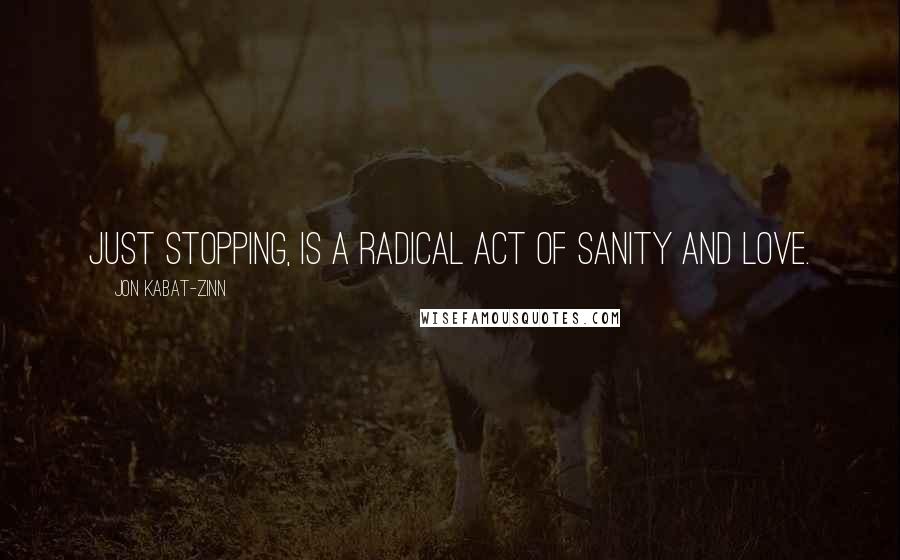 Jon Kabat-Zinn Quotes: Just stopping, is a radical act of sanity and love.
