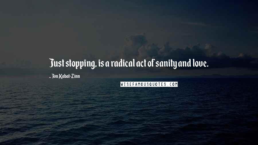 Jon Kabat-Zinn Quotes: Just stopping, is a radical act of sanity and love.