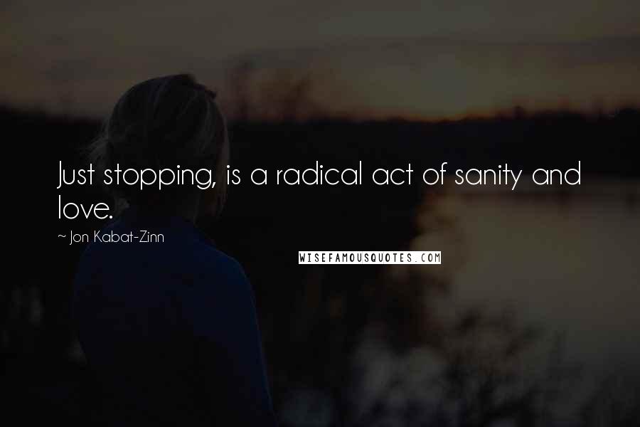 Jon Kabat-Zinn Quotes: Just stopping, is a radical act of sanity and love.