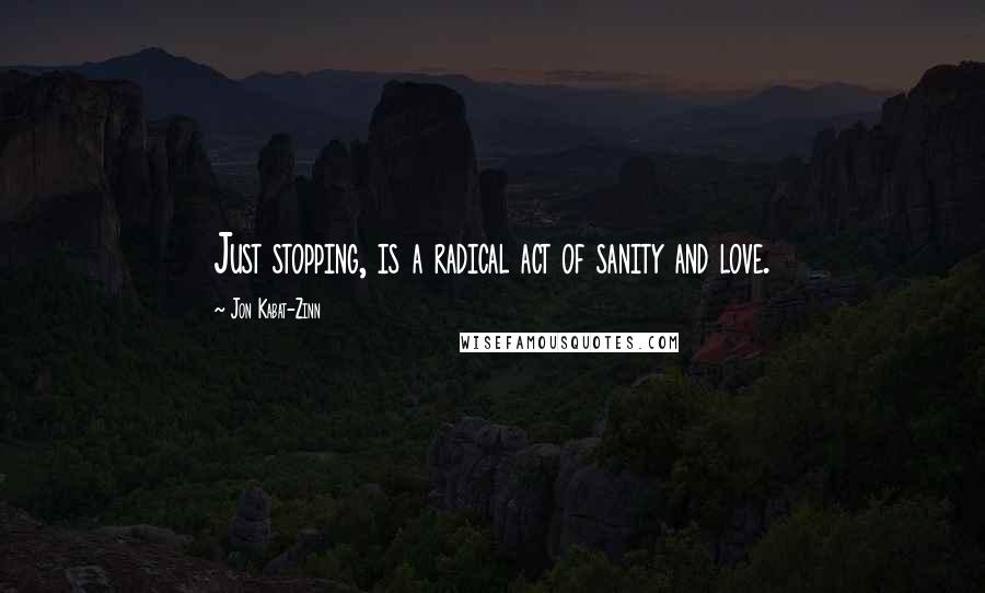 Jon Kabat-Zinn Quotes: Just stopping, is a radical act of sanity and love.