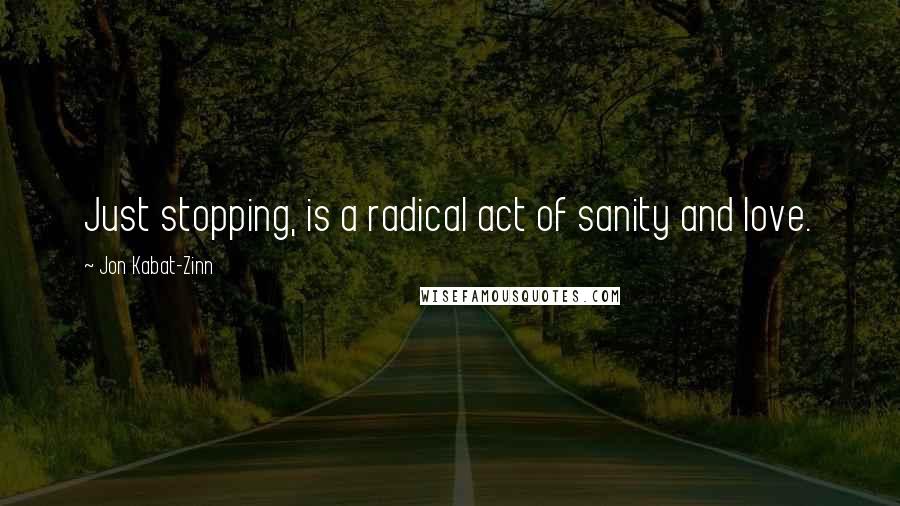 Jon Kabat-Zinn Quotes: Just stopping, is a radical act of sanity and love.