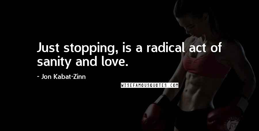 Jon Kabat-Zinn Quotes: Just stopping, is a radical act of sanity and love.