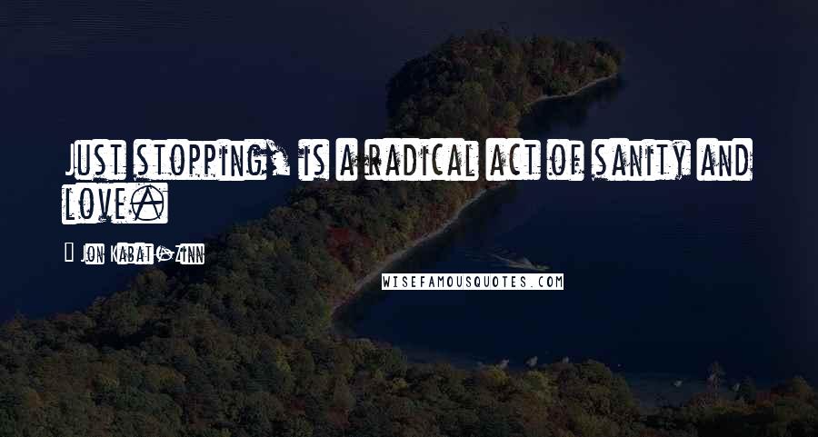 Jon Kabat-Zinn Quotes: Just stopping, is a radical act of sanity and love.