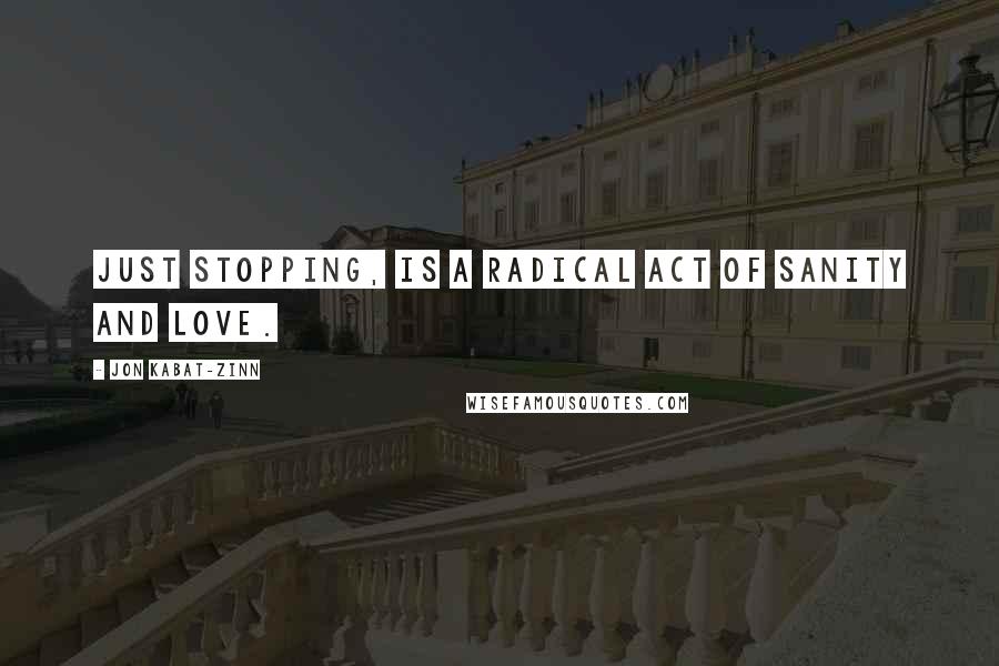 Jon Kabat-Zinn Quotes: Just stopping, is a radical act of sanity and love.