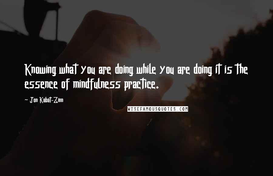 Jon Kabat-Zinn Quotes: Knowing what you are doing while you are doing it is the essence of mindfulness practice.