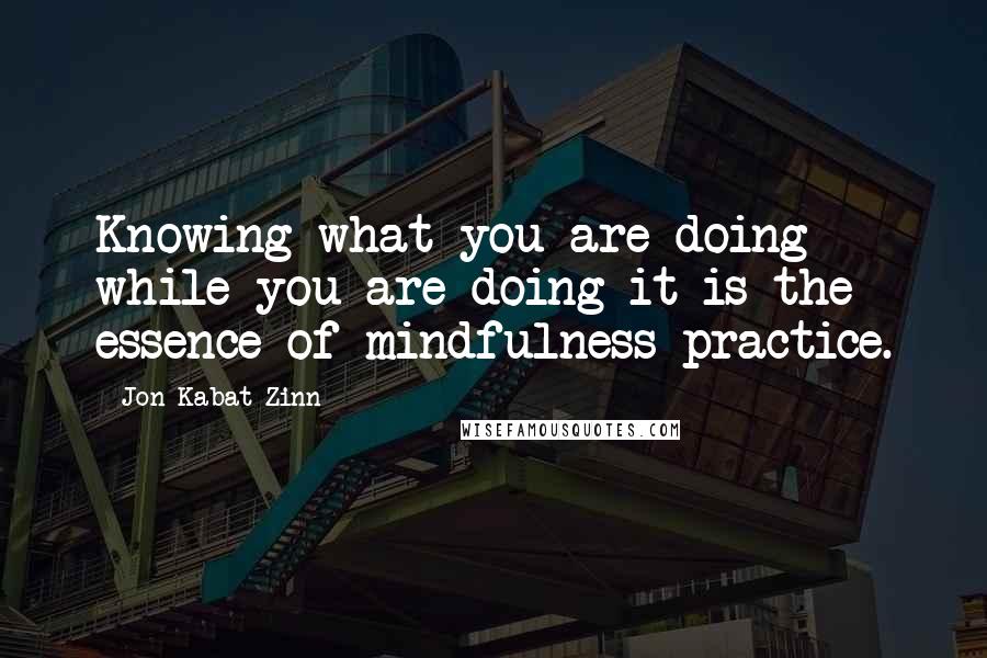 Jon Kabat-Zinn Quotes: Knowing what you are doing while you are doing it is the essence of mindfulness practice.