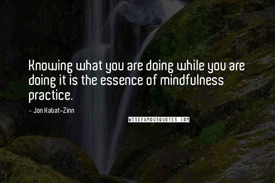 Jon Kabat-Zinn Quotes: Knowing what you are doing while you are doing it is the essence of mindfulness practice.