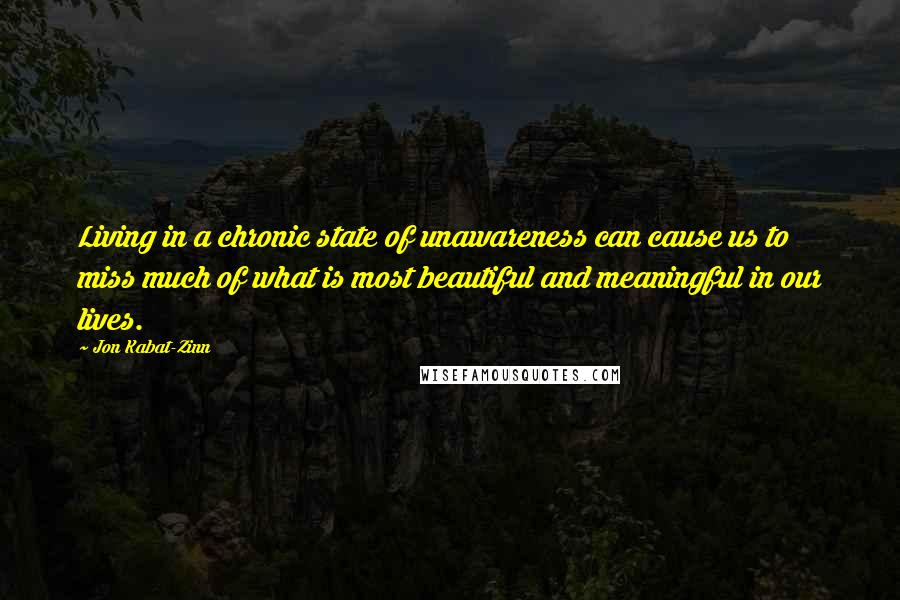 Jon Kabat-Zinn Quotes: Living in a chronic state of unawareness can cause us to miss much of what is most beautiful and meaningful in our lives.