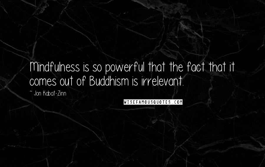 Jon Kabat-Zinn Quotes: Mindfulness is so powerful that the fact that it comes out of Buddhism is irrelevant.