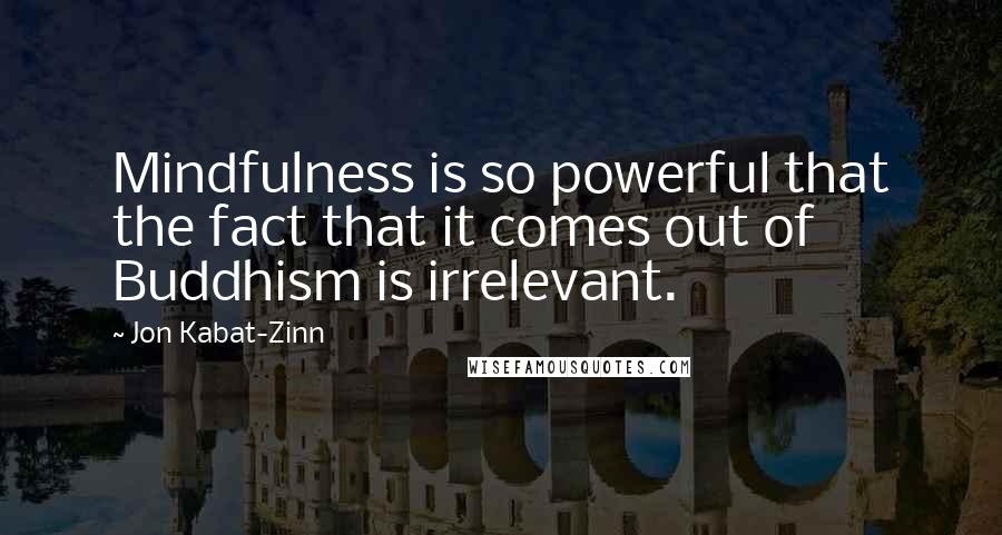 Jon Kabat-Zinn Quotes: Mindfulness is so powerful that the fact that it comes out of Buddhism is irrelevant.