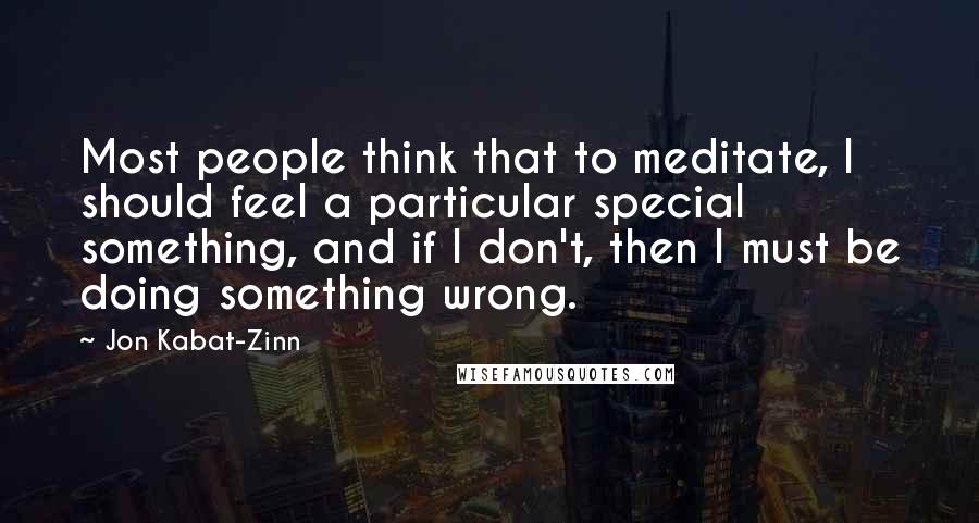Jon Kabat-Zinn Quotes: Most people think that to meditate, I should feel a particular special something, and if I don't, then I must be doing something wrong.