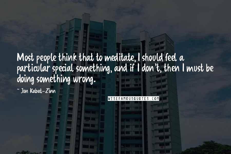 Jon Kabat-Zinn Quotes: Most people think that to meditate, I should feel a particular special something, and if I don't, then I must be doing something wrong.