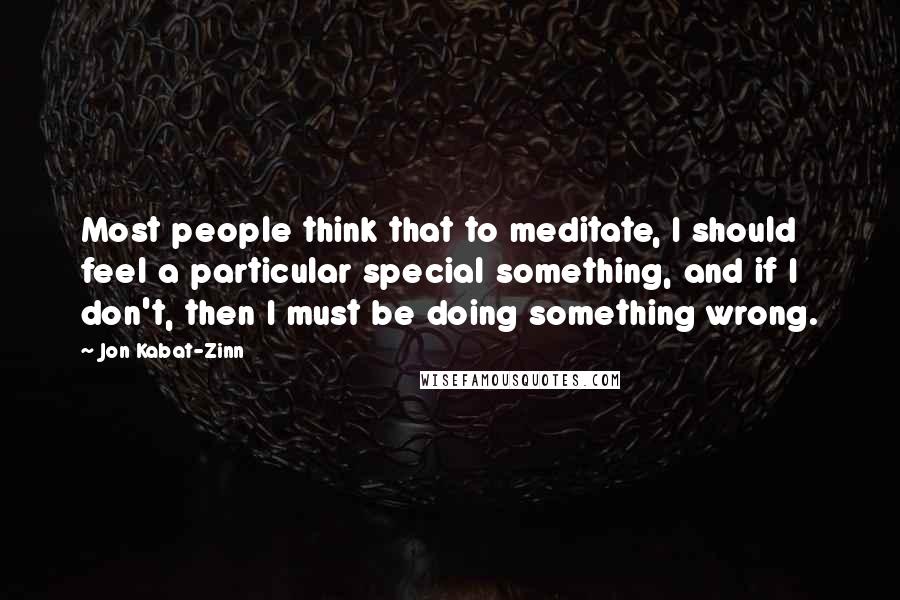 Jon Kabat-Zinn Quotes: Most people think that to meditate, I should feel a particular special something, and if I don't, then I must be doing something wrong.