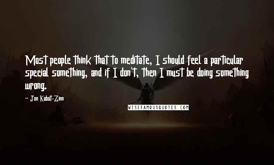 Jon Kabat-Zinn Quotes: Most people think that to meditate, I should feel a particular special something, and if I don't, then I must be doing something wrong.