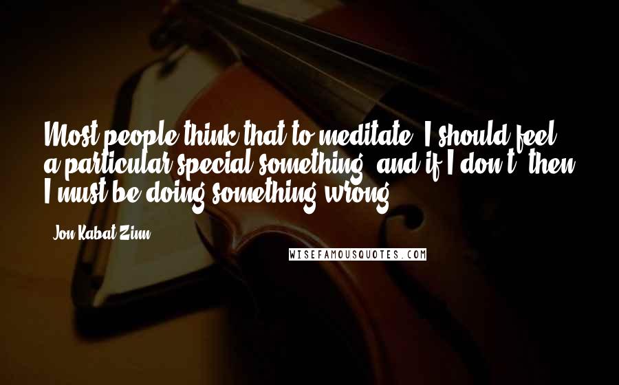 Jon Kabat-Zinn Quotes: Most people think that to meditate, I should feel a particular special something, and if I don't, then I must be doing something wrong.