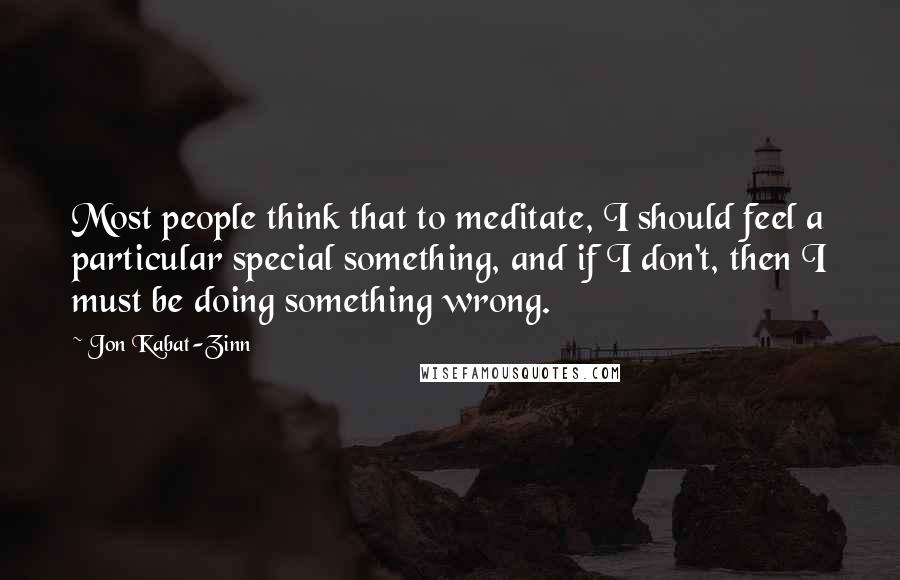 Jon Kabat-Zinn Quotes: Most people think that to meditate, I should feel a particular special something, and if I don't, then I must be doing something wrong.
