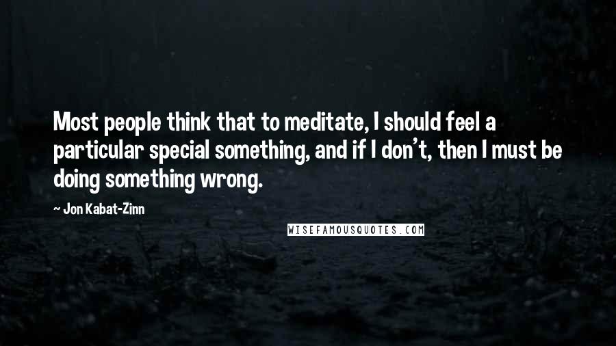 Jon Kabat-Zinn Quotes: Most people think that to meditate, I should feel a particular special something, and if I don't, then I must be doing something wrong.